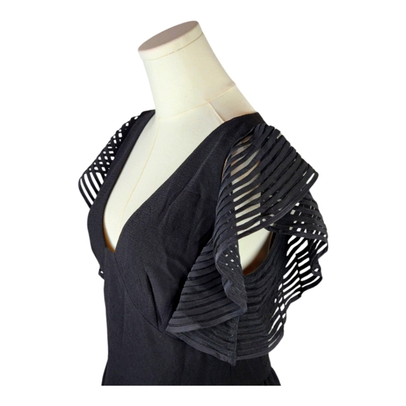 Trina Turk Black Flutter Sleeve Cocktail Evening Party Dress V-Neck Silk Trim - Picture 2 of 9